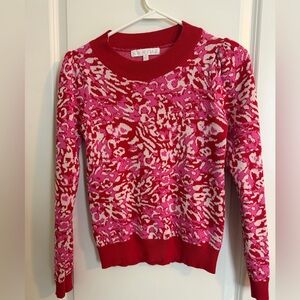 Karlie Pink Red Abstract Knit Sweater | Puff Sleeve | Size Small